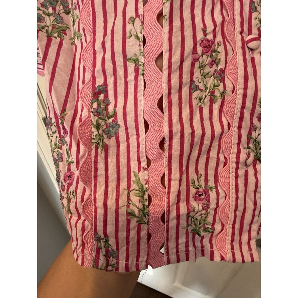 Entro Medium Pink Floral Stripe Cotton Ruffle Bell Sleeve Blouse Top EUC - Picture 6 of 11